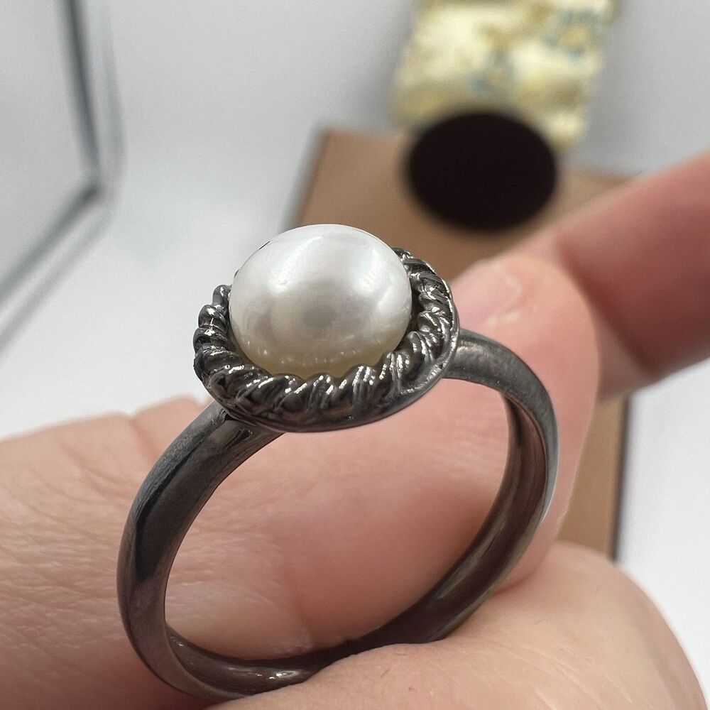 Honora Cultured Pearl Band Ring Sterling Silver Size 7.25 Perfect Promise Ring!